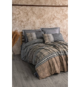 İndirimli Nevresim Takımları Cotton Box Toprak Timbre Antrasit Çift Kişilik Nevresim Tk.