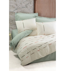 İndirimli Nevresim Takımları Cotton Box Brode Nakışlı Ivory Yeşil Çift K. Nevresim Tk.