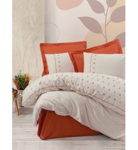 Ev Tekstili Cotton Box Brode Nakışlı Joli Kiremit Çift K. Nevresim Tk.