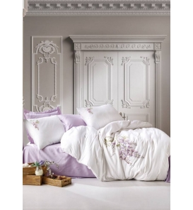 İndirimli Nevresim Takımları Cotton Box 3D Nakışlı Saten Mita Lila Çift K. Nevresim Tk.