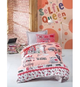 İndirimli Nevresim Takımları Cotton Box Junior Selfie Kırmızı Tek Kişilik Nevresim Takımı