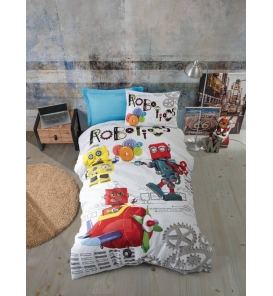 İndirimli Nevresim Takımları Cotton Box Junior Robot Mavi Tek Kişilik Nevresim Takımı