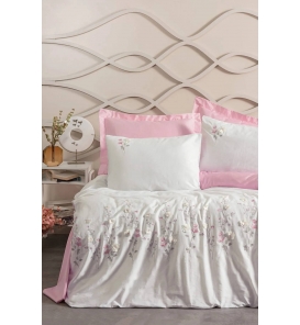 İndirimli Nevresim Takımları Cotton Box 3D Nakışlı Saten Jolie Pembe Çift K. Nevresim Tk.