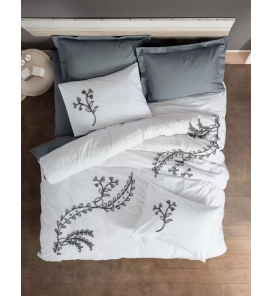 İndirimli Nevresim Takımları Cotton Box Brode Nakışlı Ivy Gri Çift Kişilik Nevresim Tk.