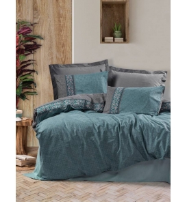 İndirimli Nevresim Takımları Cotton Box Folkart Erna Petrol Çift Kişilik Nevresim Takımı