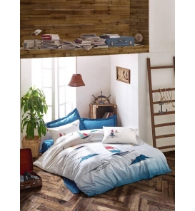 İndirimli Nevresim Takımları Cotton Box Maritime Neta Mavi Çift Kişilik Nevresim Takımı