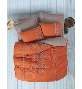 İndirimli Nevresim Takımları Cotton Box Puf Nakışlı Liya Kiremit Bej Çift K. Nevresim Tk.