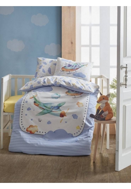 İndirimli Nevresim Takımları Cotton Box Baby Air Plane Mavi Nevresim Takımı