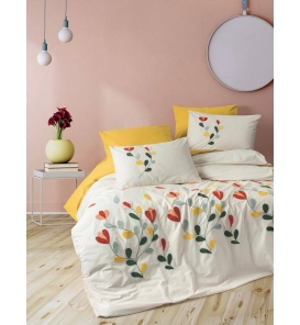 İndirimli Nevresim Takımları Cotton Box Puff Nakışlı Nella Hardal Çift K. Nevresim Tk.