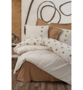 İndirimli Nevresim Takımları Cotton Box Brode Nakışlı Nomi Bej Çift Kişilik Nevresim Tk.