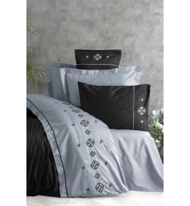 İndirimli Nevresim Takımları Cotton Box Brode Saten Elisa Gri Çift K. Nevresim Takımı