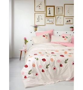 İndirimli Nevresim Takımları Cotton Box Puff Nakışlı Blossom Somon Nevresim Takımı