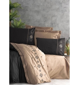 İndirimli Nevresim Takımları Cotton Box Brode Saten Elisa Kahve Nevresim Takımı