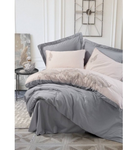 İndirimli Nevresim Takımları Cotton Box Brode Saten Sheen Gri Nevresim Takımı