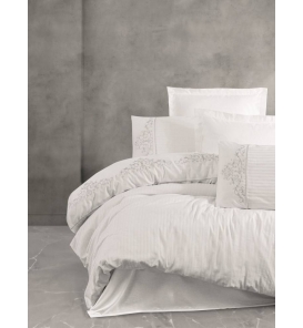 İndirimli Nevresim Takımları Cotton Box Brode Saten Genny Beyaz Nevresim Takımı