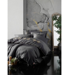 İndirimli Nevresim Takımları Cotton Box Brode Saten King Antrasit Nevresim Takımı
