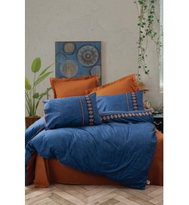 İndirimli Nevresim Takımları Cotton Box Folkart Lusso Lacivert Tek Kişilik Nevresim Tk.