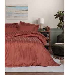 İndirimli Nevresim Takımları Cotton Box Smart Bambu Stripe Kiremit Çift K. Nevresim Tk.