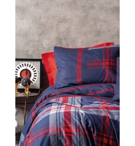 İndirimli Nevresim Takımları Cotton Box Masculine Abel Kırmızı Tek Kişilik Nevresim Tk.