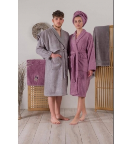 Fırsat Ürünleri 3D Nakışlı Bambu Bornoz - Violet & Gri
