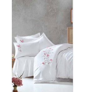 İndirimli Nevresim Takımları Cotton Box 3D Nakışlı Saten Perla Beyaz Nevresim Takımı