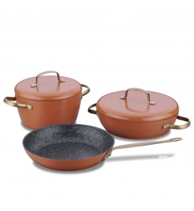 KORKMAZ Tencere Setleri Korkmaz A2607-1 Vintage Taba 5 Parça Tencere Seti
