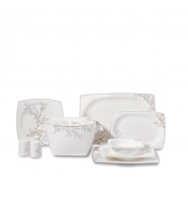 KORKMAZ Porselen Korkmaz A8428 Bone Sel. 60 Parça Yemek Takımı Kare