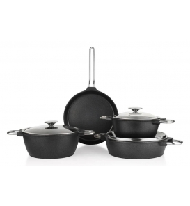 SCHAFER Tencere Setleri Schafer Black Mirror Siyah Aliminyum Döküm Tencere Seti