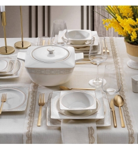 SCHAFER Yemek Takımı Schafer Glamor Elegant Beyaz 60 Parça Yemek Takımı