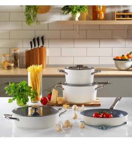 SCHAFER Tencere Setleri Schafer Gravita Seramik Krem Tencere Seti 7 Parça