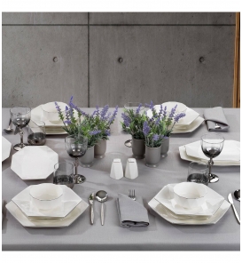 SCHAFER Yemek Takımı Schafer Hexa Platin 56 Parça Yemek Takımı