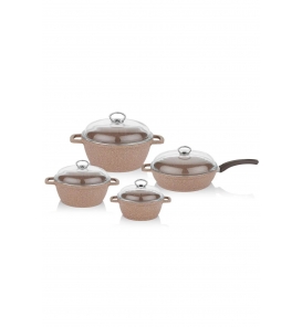 SCHAFER Tencere Setleri Schafer Sienna Kahverengi Döküm Tencere Seti 8 Parça