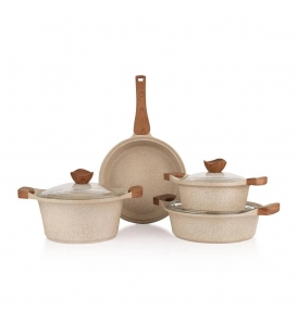 SCHAFER Tencere Setleri Schafer Tiara Alüminyum Döküm Krem Tencere Seti 7 Prç.