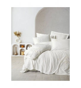 Cotton Box 3D Nakışlı Saten Gembira Beyaz Nevresim Tk.