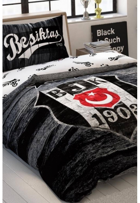 Taç Lisanslı Beşiktaş Wooden Logo Tek Kişilik Nevresim Tk.