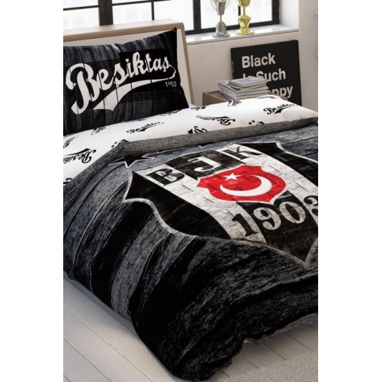 Taç Lisanslı Beşiktaş Wooden Logo Tek Kişilik Nevresim Tk.