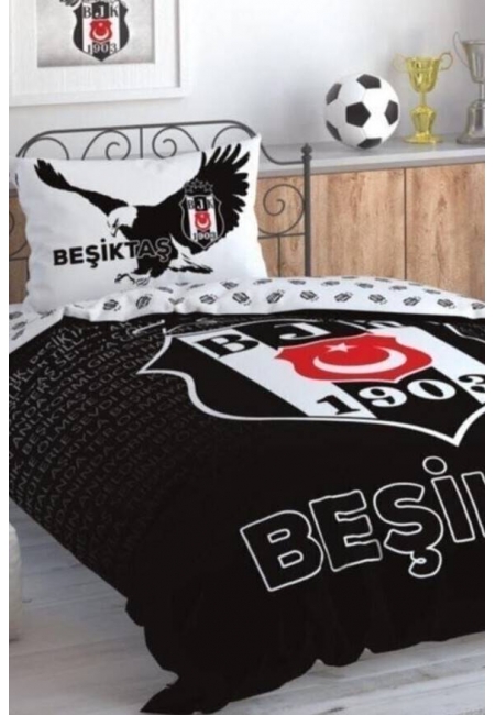 Taç Lisanslı Beşiktaş Marşlı Logo Tek Kişilik Nevresim Tk.