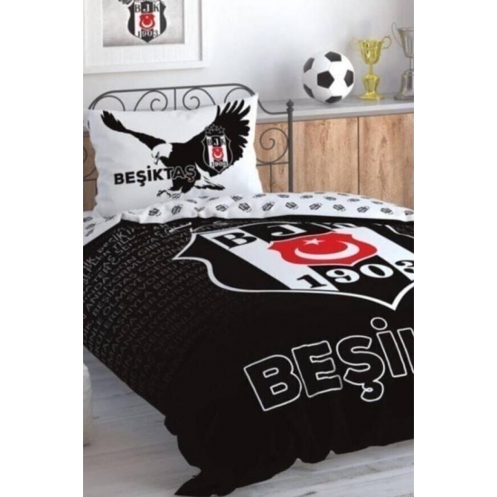 Taç Lisanslı Beşiktaş Marşlı Logo Tek Kişilik Nevresim Tk.