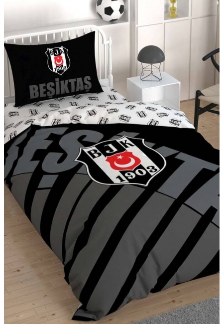 Taç Lisanslı Beşiktaş Siyah Logo Tek Kişilik Nevresim Tk.