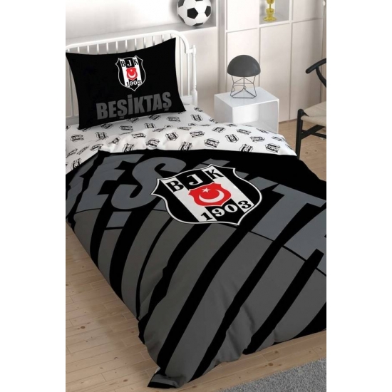 Taç Lisanslı Beşiktaş Siyah Logo Tek Kişilik Nevresim Tk.