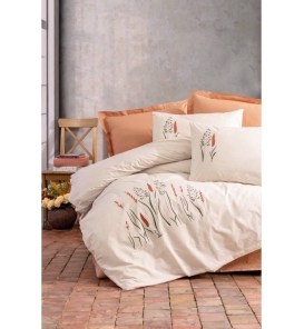 Cotton Box Brode Nakışlı Maia Karamel Çift K. Nevresim Tk.