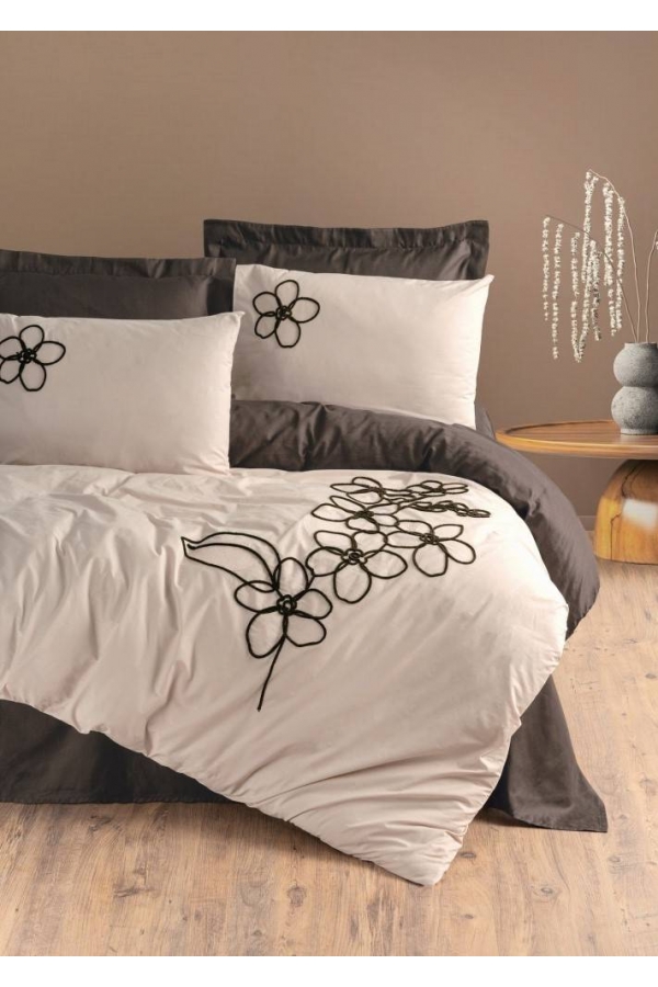 Cotton Box Brode Nakışlı Panos Kahve Çift K. Nevresim Tk.