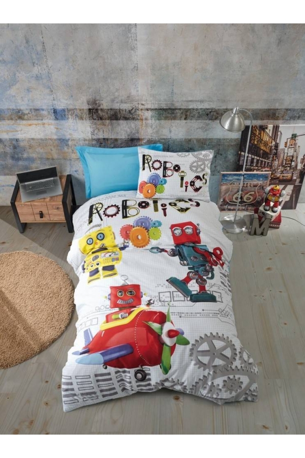 Cotton Box Junior Robot Mavi Tek Kişilik Nevresim Takımı