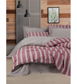 Cotton Box Ribbed Bande Bordo Çift Kişilik Nevresim Takımı