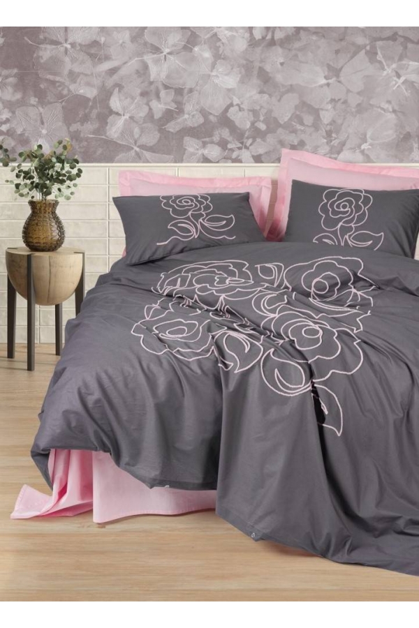 Cotton Box Brode Nakışlı Primula Pembe Çift K. Nevresim Tk.