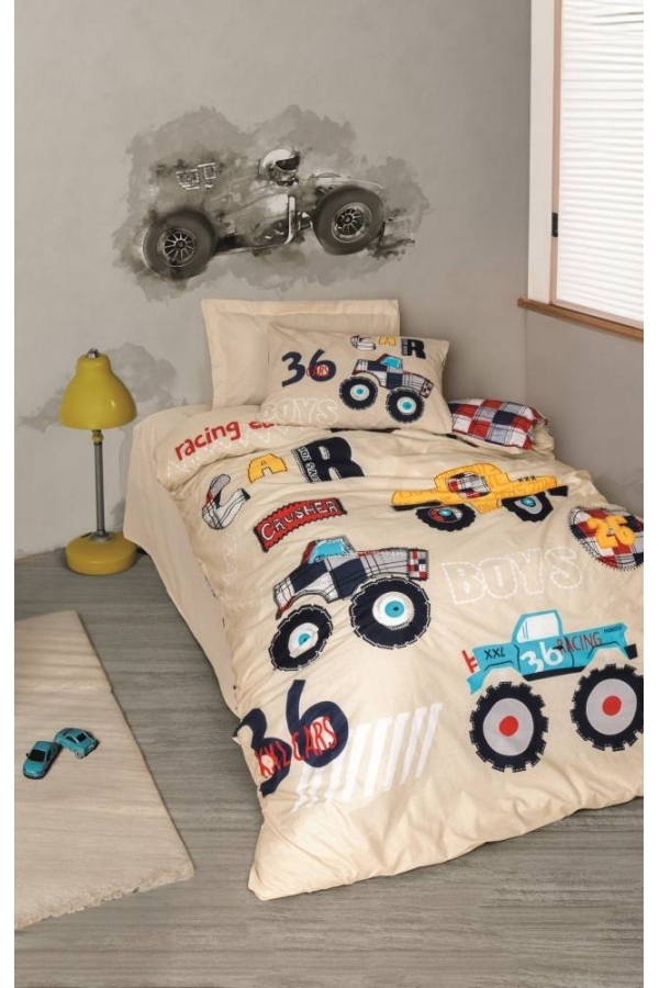 Cotton Box Junior New Cars Bej Tek Kişilik Nevresim Takımı