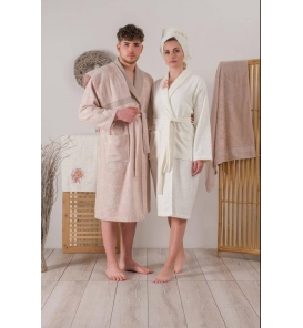 Cotton Box Ekru Cappuccino Bornoz Takımı LENORA