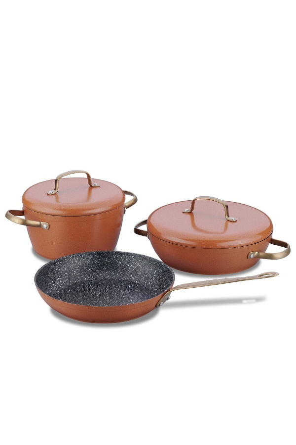 Korkmaz A2607-1 Vintage Taba 5 Parça Tencere Seti