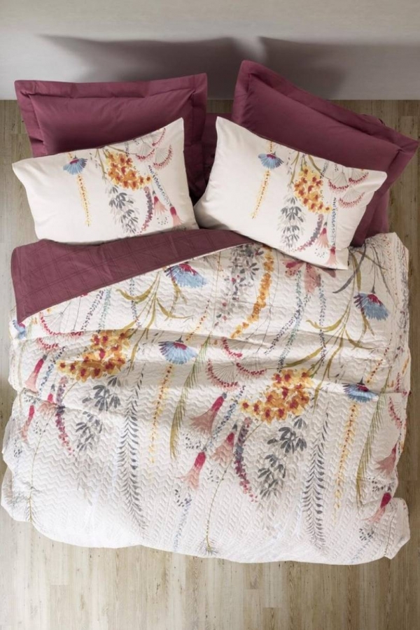 Cotton Box Modeline Flos Bordo Çift Kişilik Nevresim Takımı