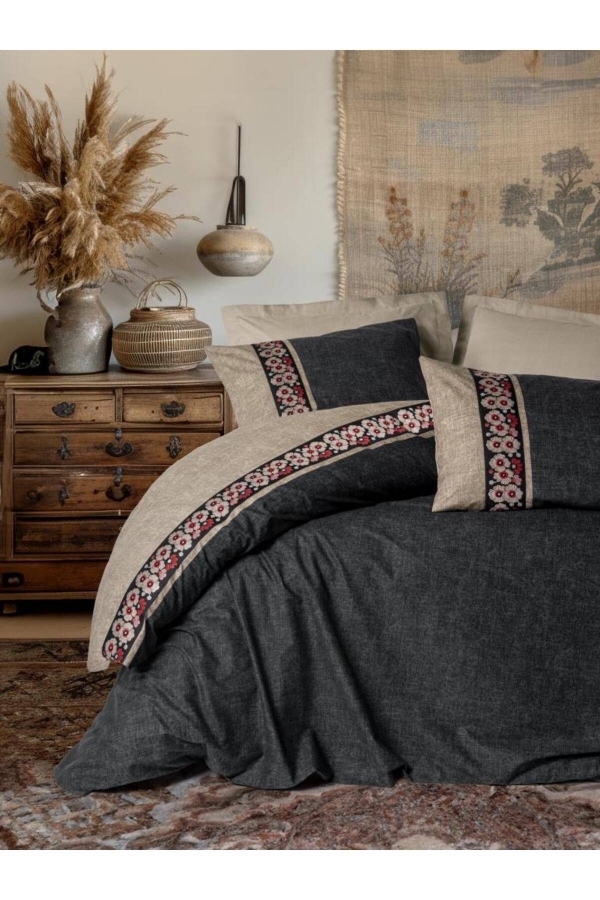 Cotton Box Folkart Yamka Bej Çift Kişilik Nevresim Takımı